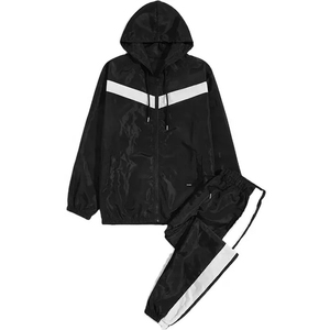 Ensemble de survêtement unisexe noir coupe-vent, respirant, imperméable, haute visibilité, certifié CE, avec bandes blanches, en nylon, pour le travail et la mode - Product Image 4