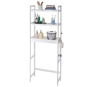 Scaffale portaoggetti in bambù a 3 livelli con 3 ganci, organizer da bagno autoportante regolabile per montaggio ad angolo, accessorio per il bagno - Product Image 3