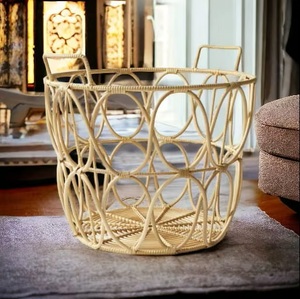 Handcrafted Bamboo <b>Wicker</b> Storage <b>Basket</b> Contemporary Style Plant Fiber Clothing Organizer Living Room Eco-Friendly Standing - Product Image 3