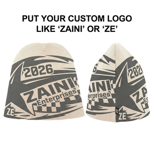 <b>Mens</b> Beanies <b>Cap</b> 320 GSM Premium Polyester Spandex Knit Sublimation Print Cream Black Custom Logo <b>Winter</b> Skull <b>Cap</b> - Product Image 1
