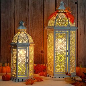 Style Dual Tone Cutwork Design Black Metal <b>Candle</b> Holder Lantern Home Decorative for Christmas Weddings - Product Image 6