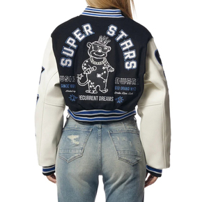 Veste de baseball varsity personnalisée pour femmes, taille XL, en polyester chenille brodé, respirante, manches en cuir vintage, base en nylon et coton - Product Image 2