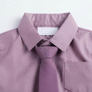 Camisa escolar Oxford morada para niñas con corbata y falda plisada, conjunto de uniforme escolar de algodón para primaria - Product Image 5