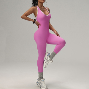 Custom Logo Canvas Casual Women's Yoga <b>Jumpsuit</b> High Waist off Shoulder Breathable Quick Dry Loose Fit Fitness <b>Workout</b> Suit - Product Image 3