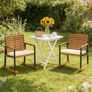 Set di Due Sedie a Dondolo da Esterno Bianco Crema per Giardino e Terrazza (Solo Due Sedie) - Product Image 1