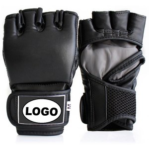 Gants MMA demi-doigts en cuir avec fermeture Velcro unisexe pour l'entraînement aux arts martiaux, noirs - Product Image 1