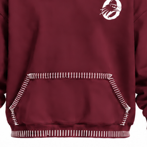 Sweat-shirt à capuche épais bordeaux avec bordure cousue, effet vieilli, surpiqûres contrastées, poche kangourou, coupe oversize décontractée - Product Image 6