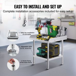 Tavolo da Lavoro in Acciaio Inox Resistente 24 X 24 X 26 Pollici con Alzatina su 3 Lati, Banco da Lavoro Commerciale in Acciaio per Cucina - Product Image 3