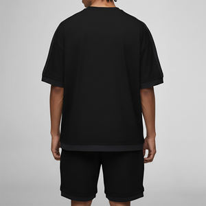 2026 New Summer Casual Wear Streetwear Polyester/Cotton Men's Plus Size Breathable 2-Piece Set Oversized <b>Drop</b> Shoulder Full - Product Image 2