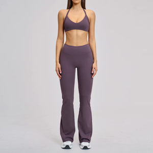 Ensemble 2 pièces pour femme : Leggings taille haute asymétriques (épaule dénudée) en Spandex/Nylon respirant, antibactérien et sans couture, idéal pour le yoga - Product Image 3