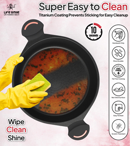 Casserole peu profonde antiadhésive premium avec revêtement en titane, couvercle en verre à bords en silicone et base à induction - Product Image 3