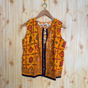 Indian Handmade 100% Cotton Eco-Friendly Breathable <b>Winter</b> <b>Quilted</b> Reversible Boho Jacket with Embroidery Vest Waistcoat Design - Product Image 1