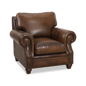 Sillón de Cuero Vacuno Genuino y Duradero, Estilo Tradicional, Brazos Enrollados, Detalles con Tachuelas, Mueble Premium para Sala de Estar - Product Image 2