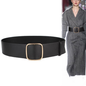 Cinturón ancho negro con hebilla cuadrada, sin agujeros, de cuero PU, cinturón decorativo para mujer, para abrigos y vestidos. - Product Image 6