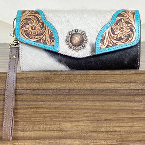 Portefeuille pour femme en cuir véritable fait main grande capacité, pochette de téléphone portable tendance avec poches pour cartes et monnaie, vente en gros - Product Image 4