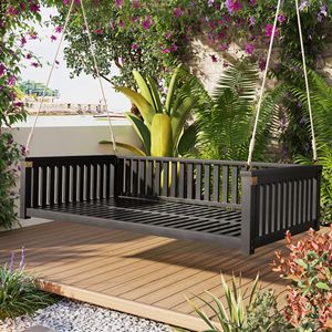 Dondolo da Giardino Minimalista in Legno per Due Persone con Corde, Design Inclinato Sicuro per Giardino, Portico e Cortile - Product Image 1