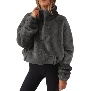 <b>Women's</b> Casual Hoodies Long Sleeve Mock Neck Half Zip Sweatshirt Fleece <b>Thermals</b> with Pocket Pullover <b>Top</b> Solid Color Loose Fit - Product Image 3
