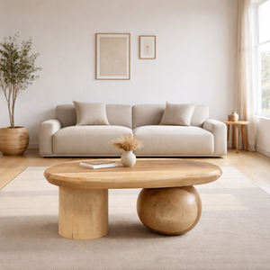 Mesa de Centro Escultural de Madera de Roble de Alta Calidad y Excelente Relación Calidad-Precio, Muebles de Arte Contemporáneo al por Mayor, Base de Cilindro, Mesa Niwara - Product Image 5