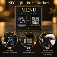 Carte de menu NFC personnalisée Vorx Tech, code QR français, espagnol, allemand, affichage numérique du menu pour restaurant, café, hôtel