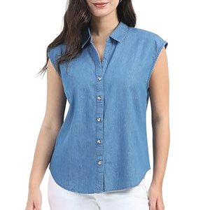 Nuevas Camisas Vaqueras sin Mangas de Alta Calidad para Mujer, Corte Casual, Mezclilla de Algodón Orgánico de la Mejor Calidad, Camisa Vaquera a la Moda - Product Image 6