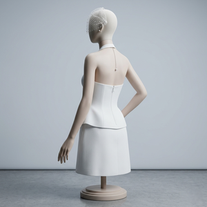 Robe mini blanche pour femme, col halter, décolleté plongeant, sans manches, moulante, robe de soirée élégante, tenue de club d'été, robe mini tendance OEM O - Product Image 2