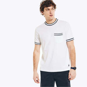 Mens Plain White Crew Neck <b>Pocket</b> <b>T</b> <b>Shirt</b> Contrast Rib Collar Short Sleeve Cotton Casual Summer Regular Fit Custom Logo OEM ODM - Product Image 4