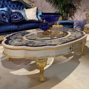 Juego de Sofás de Madera de Teca Real de Lujo para Sala de Estar, Azul Clásico Europeo, Tallado a Mano, Tapizado, Muebles Antiguos para Hotel o Villa - Product Image 6