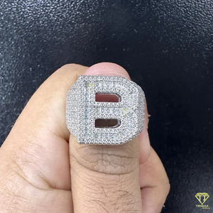 Luxury Letter B Moissanite Diamond <b>Ring</b> For <b>Men</b> White Gold Hip Hop Iced Out Jewelry - Product Image 4