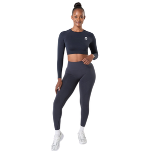 Top Corto Deportivo Elástico de Manga Larga sin Costuras para Mujer, Color Azul Marino Oscuro, para Entrenamiento Físico, Ejercicio y Ropa Deportiva - Product Image 4
