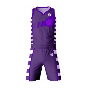 Purple Color Sublimated Printed Basketball Jersey Set V-Neck Sleeveless Moisture Wicking <b>Athletic</b> Uniform for Adults All Seasons - Product Image 3