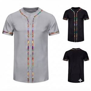 MANUFACTURER Light <b>Grey</b> Baseball Jersey V-Neck Short Sleeve Mesh Button-Up Shirt Breathable Summer Unisex Sports Team Uniform - Product Image 1