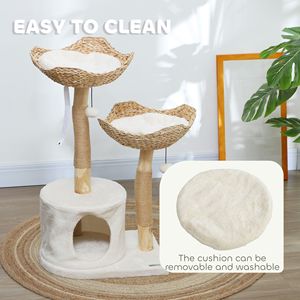 Albero per Gatti Moderno da 37 Pollici con Tiragraffi in Legno, Cuccette, Cuscini e Kit Anti-Ribaltamento, Inclusi Palline Giocattolo - Product Image 5