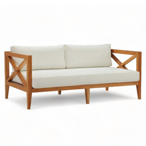 Muebles de jardín para el hogar, sofá de madera para 2 personas, conjunto de sofá de jardín para exteriores, banco de madera de teca de color natural con cojín extraíble - Product Image 1