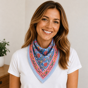Fashion Floral Square Cotton Breathable Scarf Multifunctional Winter Spring Summer Style Blue <b>Pink</b> Patterned Neck <b>Wrap</b> - Product Image 1