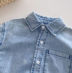 Camisa vaquera a rayas para niños, manga larga, informal, con cuello vuelto y bolsillos, lavada, de corte holgado, manga completa - Product Image 6