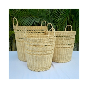 Set of 3 <b>White</b> Round Eco-Friendly Rattan <b>Storage</b> <b>Baskets</b> - Product Image 2