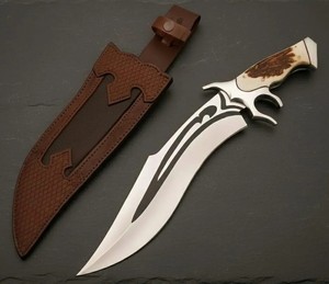 Cuchillo Bowie de Camping OEM DIY Hecho a Mano de Grado Industrial de 15 Pulgadas, Acero Recto de Alto Carbono de 3mm, Mango de Cuerno, Funda de Cuero UMAR - Product Image 1