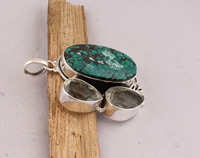 Pendentif en turquoise tibétaine naturelle serti de pierres, en argent sterling 925, vente en gros, pierre précieuse authentique en turquoise matricielle, 18 pouces