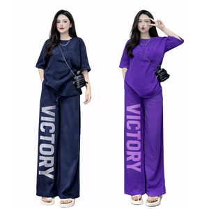 Conjunto Deportivo de 2 Piezas para Mujer, Estilo Casual, Camiseta Holgada y Pantalones Anchos, Ropa de Verano, Moda Urbana - Product Image 3