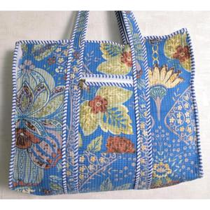 Indian Handmade Quilted Cotton Tote Bag Floral Print Shoulder Bag Women <b>Boho</b> Shopping <b>Handbag</b> - Product Image 3