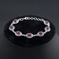 Bracelet à maillons en pierres précieuses ovales en grenat naturel, argent sterling 925, fait main, bijoux élégants vintage