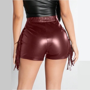 Women's Shorts Fringe <b>Trim</b> PU Leather Club Party Shorts Cowgirl <b>Tassel</b> High Waist Straight Leg Mini Shorts Wine Red - Product Image 3