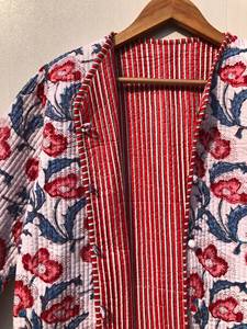 Veste matelassée en coton à manches longues, style bohème, imprimé floral, réversible, faite à la main, avec boutons, pour l'hiver - Product Image 4