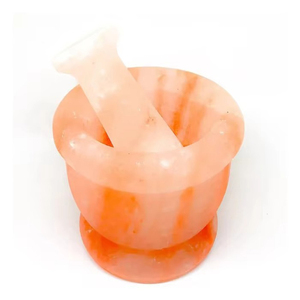 Mortier et pilon en sel de l'Himalaya poli de haute qualité, logo personnalisé gravé, décoration d'intérieur, artisanat naturel avec film rétractable - Product Image 2