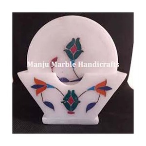 Pure White Premium Best Class Design Top Product Marble Inlay Coaster Set With Round Shape For Home And Hotel Decoration Item - Product Image 4