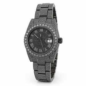 Reloj de Cuarzo para Hombre de Lujo, Alta Calidad, Negro, con Incrustaciones de Moissanita, Acero Inoxidable, Esfera Romana, con Indicador de Fecha - Product Image 4