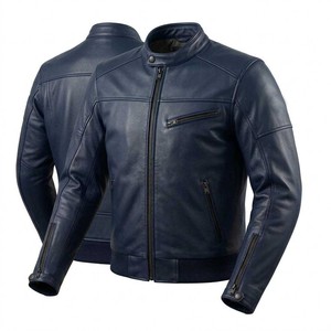 Men's Long Thin Leather <b>Biker</b> <b>Jacket</b> with Canvas Detail Waterproof & Breathable Tactical Protective Vintage Style - Product Image 5