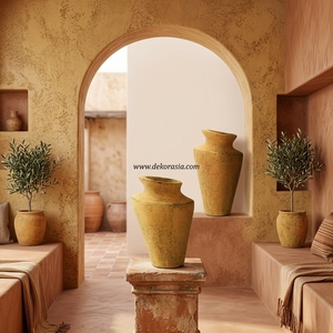 Vase en terre cuite rustique Kaca S, pot conique artisanal en argile, jarre décorative en céramique, urne de table en gros - Product Image 2