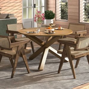 Tavolo da pranzo rotondo in legno massello di Acacia da 47 pollici con gambe per 4-6 persone - Product Image 2