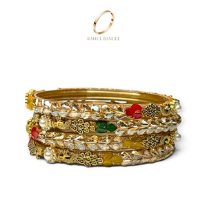 Bracelets en verre cachemiri plaqué or Royal Peacock, design feuille de cristal, bijoux de mariage indiens, collection en gros - Product Image 4